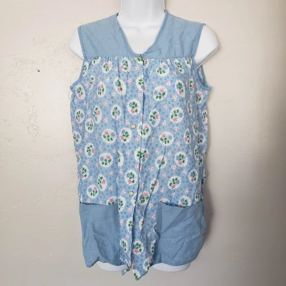 Artistic Creation Vintage Small Light Blue Smock Pink White Floral Painter